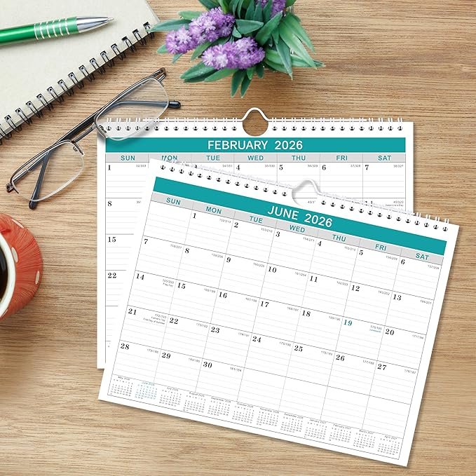 2026 Wall Calendar, 8.5" x 11", January 2026 to December 2026, with Twin-Wire Bound, Writing Blocks