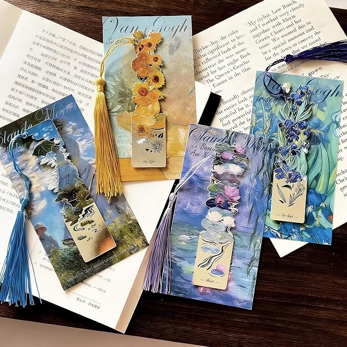 Metal Bookmarks with Tassel, Sliver Hollow Bookmark Monet Oil Painting Theme Bookmarks Art Bookmark for Book Lovers Writers Readers Children Teens Men Women Adults (Woman with Parasol)