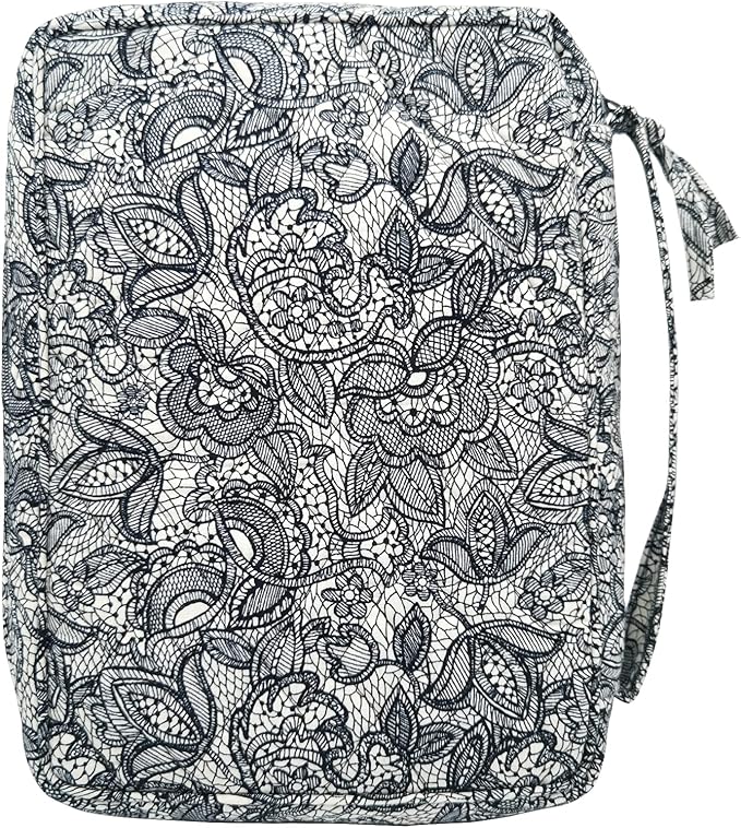 DIWI Quilted Bible Cover Large Sizes 10 X 7 X 2.75 Good Book Case (L, C1 Navy Canopy)