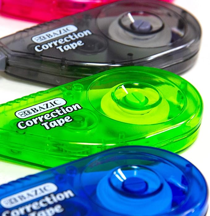 BAZIC Products Correction Tape 5 mm x 236", Mini Instant Corrections, Easy to Use Applicator Tapes Roller White Out for Office School & Home, 1 Unit Random Color Will BE Sent