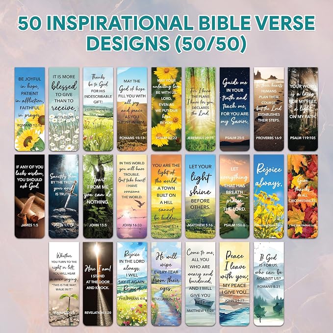 Decorably 50 Pack 0.8x2.3in Bible Religious Magnetic Bookmarks, Unique Motivational Designs Scriptures & Prayers Page Clips for Women & Men - for Faith Study, Devotional Verse, Journaling and Reading