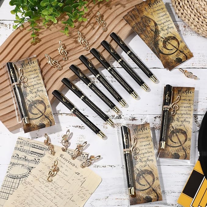 Sayglossy 6 Sets Music Themed Appreciation Gifts Bulk End of Year Gifts for Students Inspirational Musical Pens Pins and Bookmarks Music Party Favors for Musicians Band Choir Concert Teachers