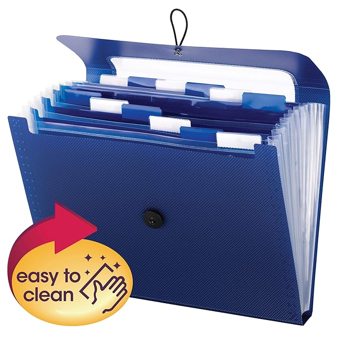 Smead Step Index Poly Organizer, 12 Pockets, Flap and Cord Closure, Letter Size, Navy Blue (70902)