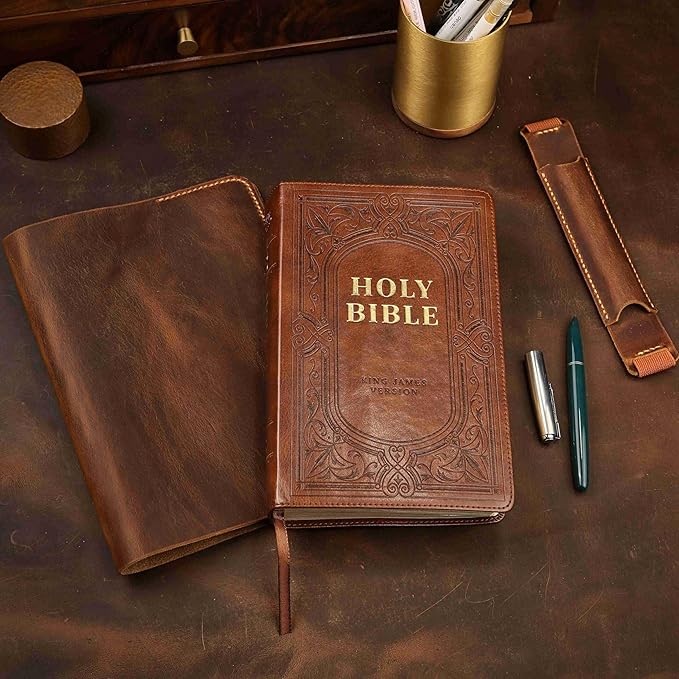 Personalized Leather cover for bible KJV, Custom leather holy bible book case cover christian gifts for men women Z04-LBBC05S