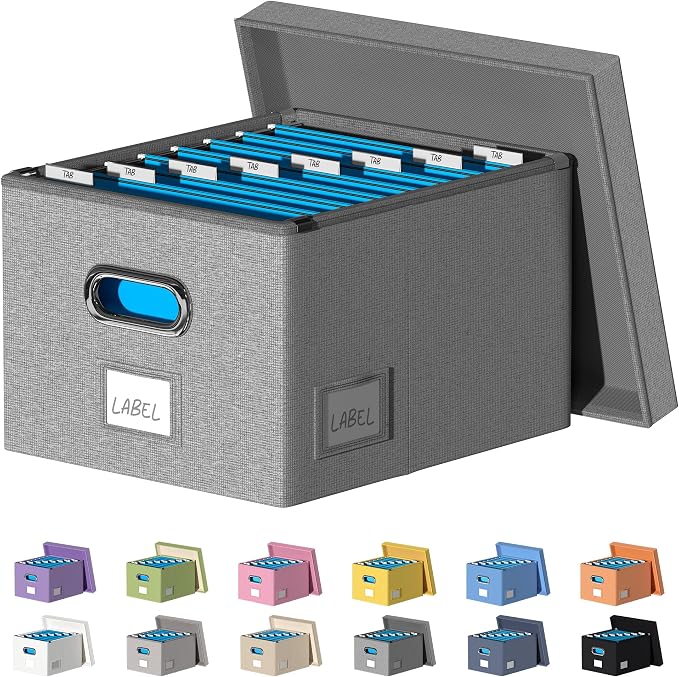 File Organizer Collapsible Storage Box for Office File Box with Lids Document Organizer for Office and Home Easy Slide Durable Hanging File Box (Gray)