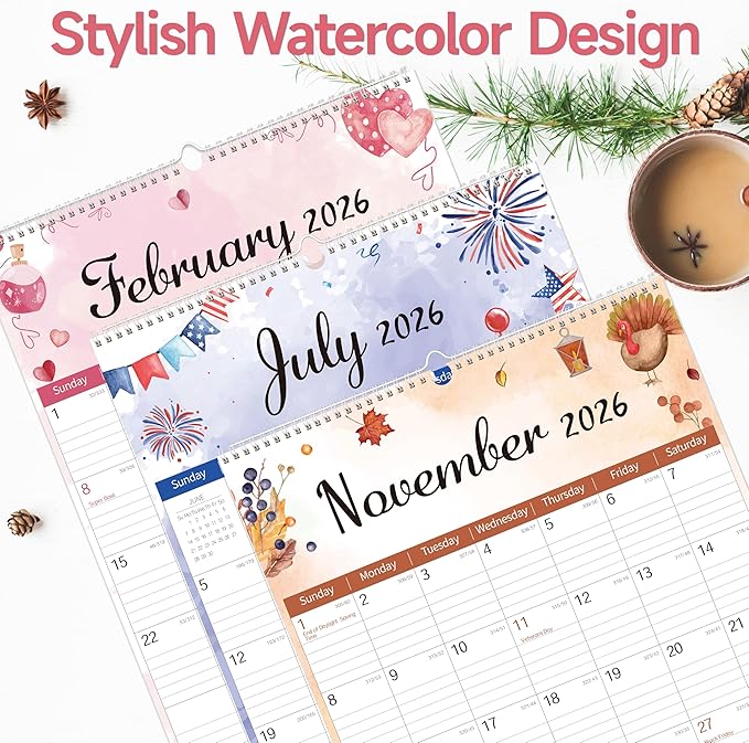 GuassLee Large Wall Calendar 2026-2027, 22"x15" Vertical Wall Calendar 2026, Jan. 2026 to Jun. 2027, 18-Month Paper Hanging Planner Wall with Julian Date for Office Home Planning & Organizing