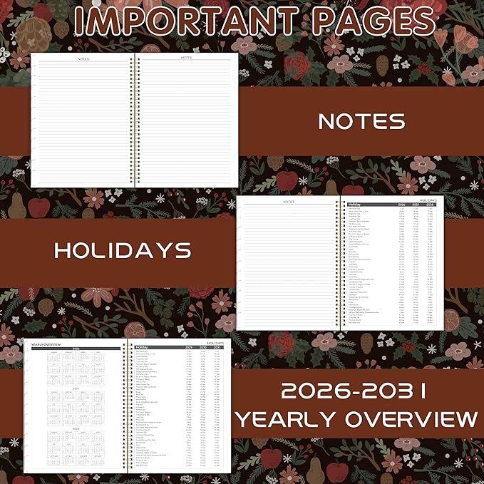 2026-2031 Monthly Planner - 5 Year Planner/Calendar, 5 Year Calendar 2026-2031 Monthly Planners with Tabs, Jul. 2026 - Jun. 2031, 9" x 11", Twin-Wire Binding, Double-Side Pocket - Pinecone