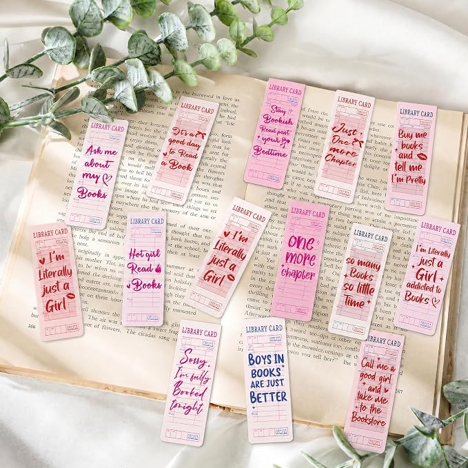 Vintage Magnetic Bookmarks Gifts - 30 Pcs Pink Library Card Bookmark for Women Girls Book Lovers Students Birthday Graduation Gift Quote Magnet Page Clips School Office Reading Accessories