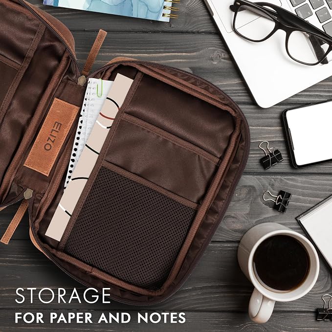 ELIZO Leather Bible Cover for Men Bible Case for Women Zippered Holder Protector Cross Church Tote Bag Carrying Organizer Sleeve Gift Study Saddle