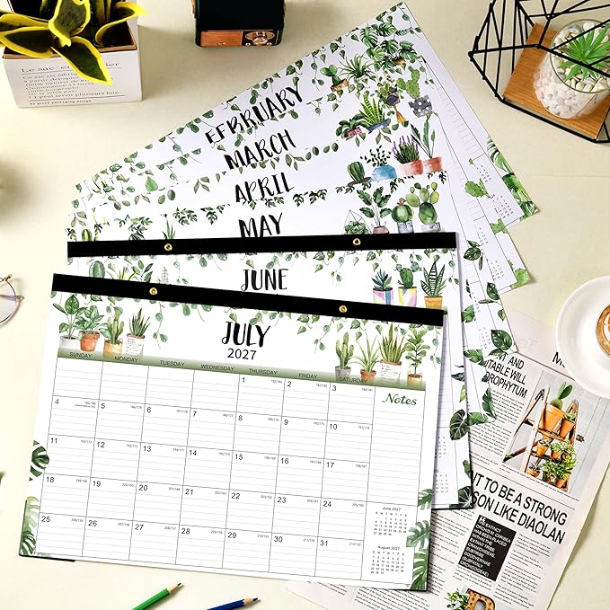 Desk Calendar 2026-2027 - 2026-2027 Desk Calendar, 18 Monthly Desk/Wall Calendar 2-in-1, 17" x 12", July 2026 - December 2027, Thick Paper with Corner Protectors, Large Ruled Blocks - Plants
