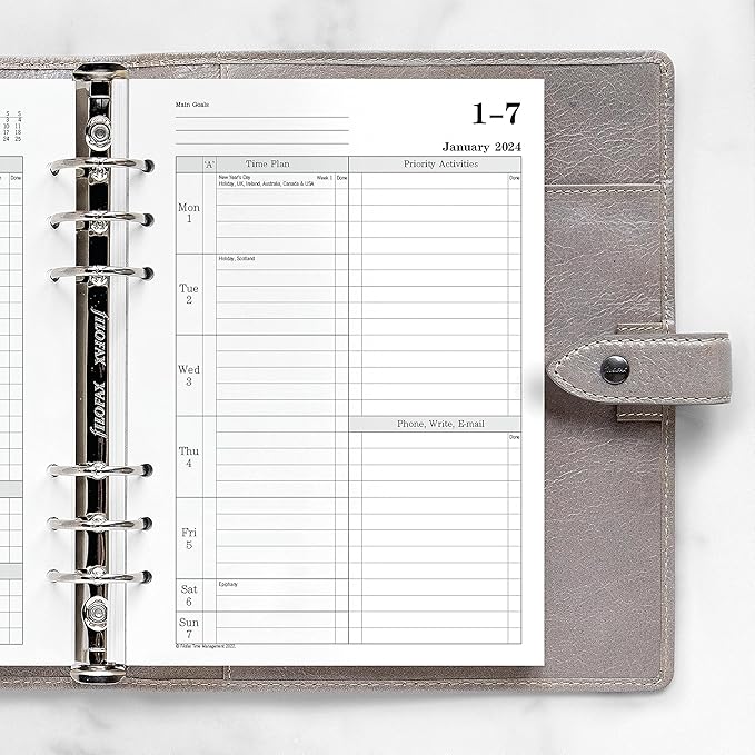 Filofax Calendar Diary Refill, A5 Size, Week-to-View with Appointments, Time Management, White Paper, Ruled, English, 2024 (CTM7051-24)