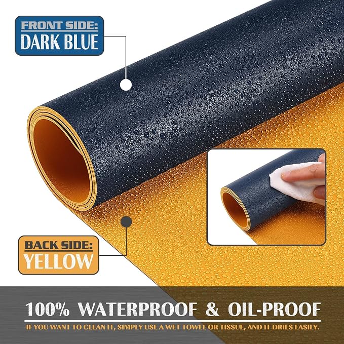 K KNODEL Large Office Leather Desk Mat, Mouse and Keyboard Pad, Computer and Laptop Mat, Desktop Protector and Cover, Writing Pad and Blotter (47.2"x17", Dark Blue)