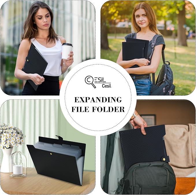 Expanding File Folder 7 Pocket Letter Size Accordion File Organizer with Labels Portable Document Paper Bill Receipt Organizer for School Office Supplies, A4 Size, Black