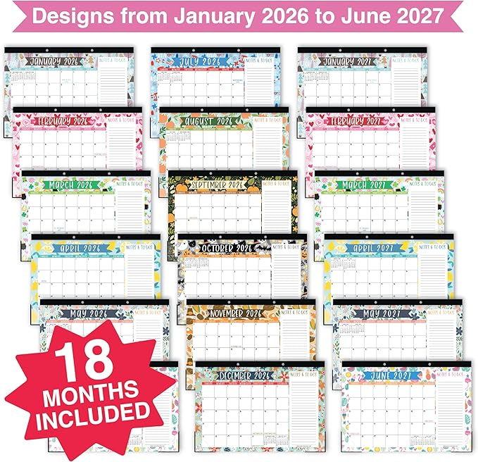 Hadley Designs Large Teacher Desk Calendar 2026-2027 - Desktop Calendar 2026, 18-Month Desk Calendars for Home, Office & Classroom, Cute Classroom Must Haves, Teacher Appreciation Gifts