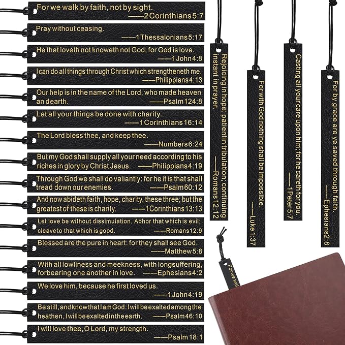 Roowest 20 Pieces Christian Gifts Bible Bookmark Inspirational Book Markers Religious Gifts for Mothers Day Christian Leather Bookmark Scripture Church Supplies Reading Reward, 20 Styles