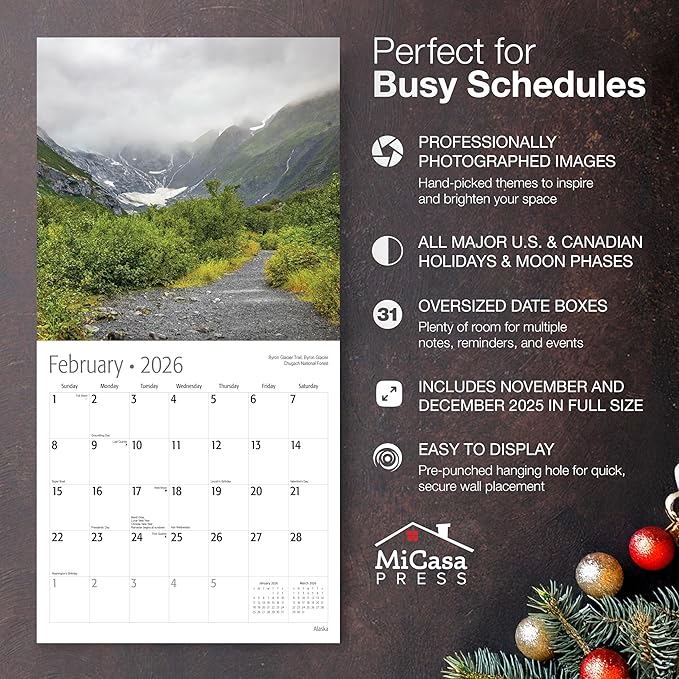 MICASA PRESS Alaska 2026 Wall Calendar 12 Month | 12" x 24" Open | Thick & Sturdy Paper | Holiday Gift | Travel Calendar 2026