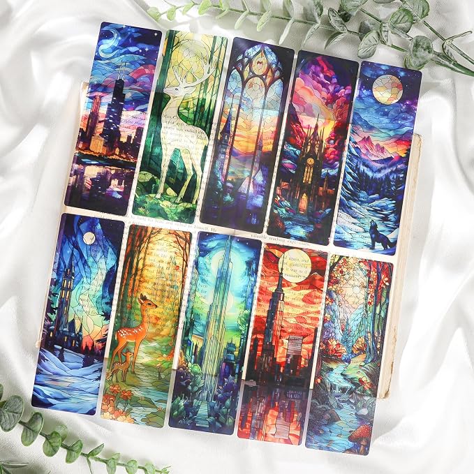 Fantasy Vintage Bookmark Gifts - 20 Pcs Personalized Art Stained Glass Bookmarks for Women Book Lovers Novel Fans Reading Accessories Bookish Merch Gift for Birthday Christmas New Year