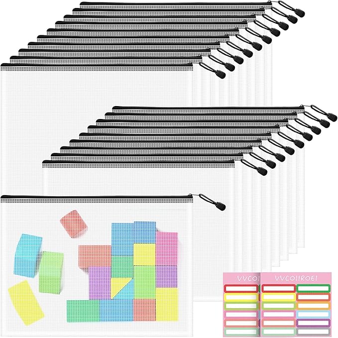 20pcs Mesh Zipper Pouch Bags, B4 Sizes Zipper Pouch, Mesh Bags with Zipper, Plastic Zipper Pouches for Organizing, Puzzles, Travel, School Office Organize