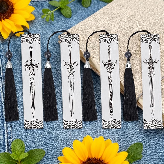 Sword Metal Bookmarks Gifts - 4PCS Cool Sword Bookmark for Book Lovers, Fantasy Book Accessories for Reading Women Men, Graduation Thanksgiving Christmas Bookish Birthday Gifts
