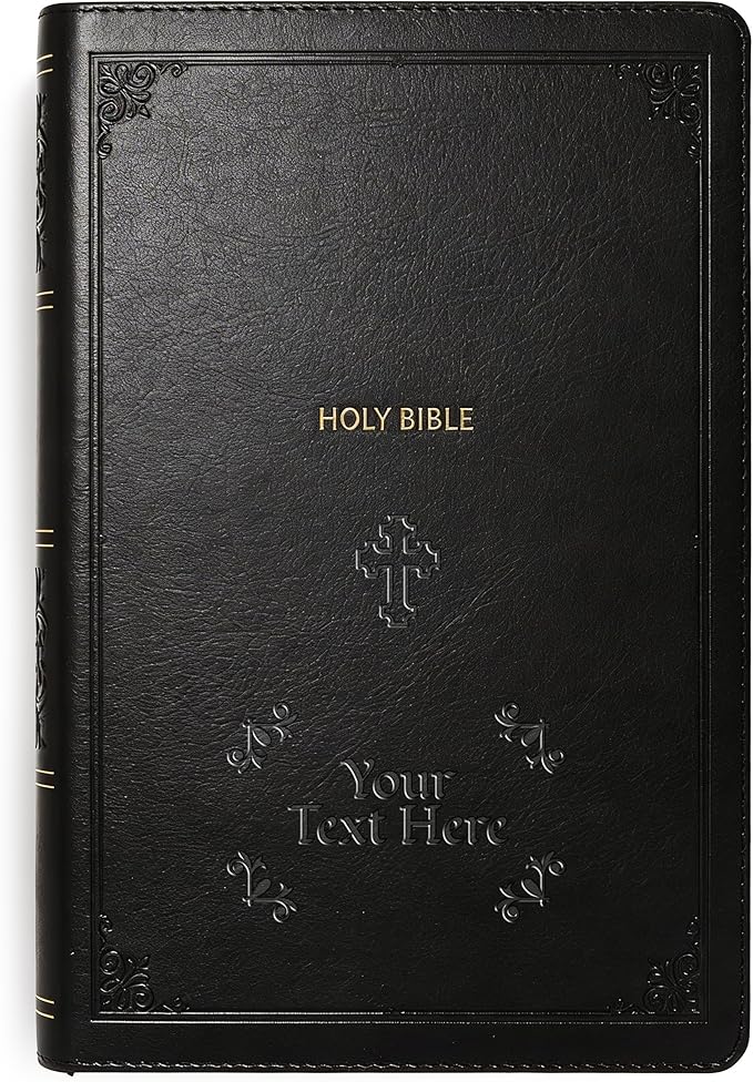 Personalized NKJV Reference Bible, Custom Name Text & Design, New King James Version, Large Print, Red Letter, Cross References, Faux Leather Black, Baptism Confirmation Gift