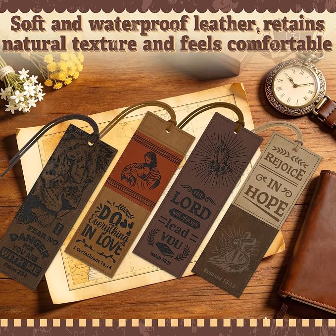 12PCS Leather Bookmark Bible Bookmarks for Reading Women Men Teacher Book Lovers Gifts, Stitched Religious Christian Bookmark Page Markers Inspirational Bible Verse Scripture Book Marks (Vintage-2)