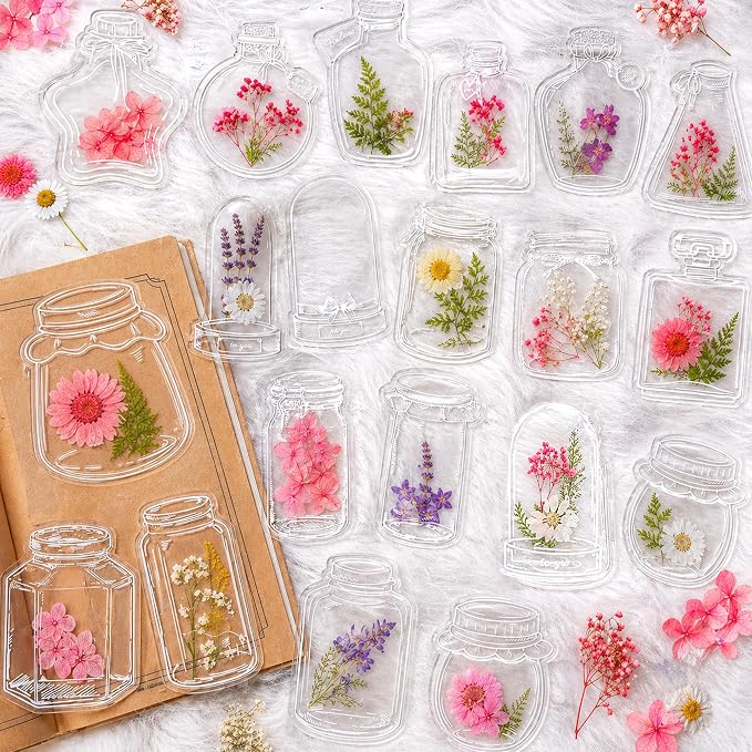 40Pcs DIY Bookmarks Kit, Transparent Dried Flower Bookmark, Filling Bookmarks with Flowers, 20 Styles Handmade DIY Bookmark Comes with 48Pcs Tab to Make Easier (Style 1)