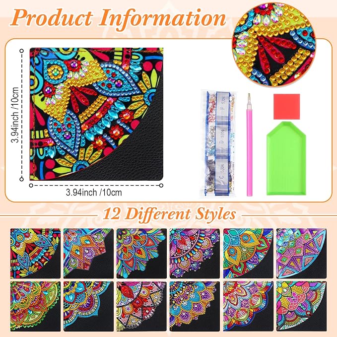 Ireer 12 Pcs 5D Diamond Painting Corner Bookmark Rhinestone PU Leather Diamond Painting Bookmark Triangle Art Bookmarks for Home Office Beginner Adults Birthday Mother Gift(Trendy Style)