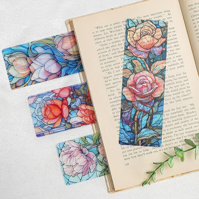 Pretty Flower Bookmark Gifts - 20 Pcs Floral Stained Glass Art Bookmarks for Women Students Book Lovers Aesthetic Plant Page Marks School Reading Accessories Bookish Birthday Graduation Gift