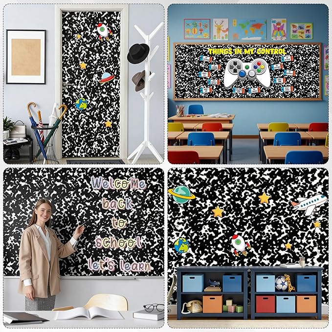 2 Rolls Composition Bulletin Board Paper Roll Non-Woven Bulletin Board Background Reusable Waterproof Classroom Poster Fade Resistant Poster for Classroom Decor Wrapping Craft Supplies 15.6In x 12 Ft