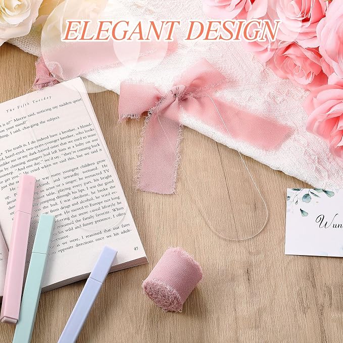 Yeaqee 100 Pcs Acrylic Bookmark Blanks Clear Bookmarks Acrylic Tags with 2 Rolls Ribbon DIY Craft Transparent Bookmark for Reading Lovers for School Presents(6 x 2 Inch,Dusty Pink)