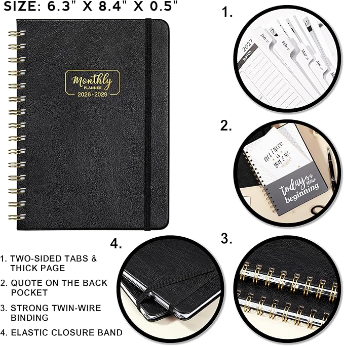 2026-2029 Monthly Planner - 3 Year Monthly Planner 2026-2029, Jul. 2026 - Jun. 2029, 36-Month Calendar with Hardcover, Inner Pocket, 6.4'' x 8.5''
