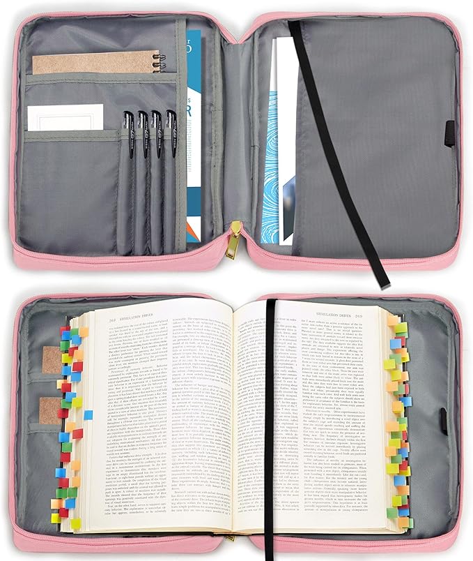 GUEER Bible Cover for Women, Bible Holder, Bible Cover Carrier Carrying Organizer Bag, Zipper and Pockets for Standard Size Bible, Gift for Women boy (Pink-Rose)