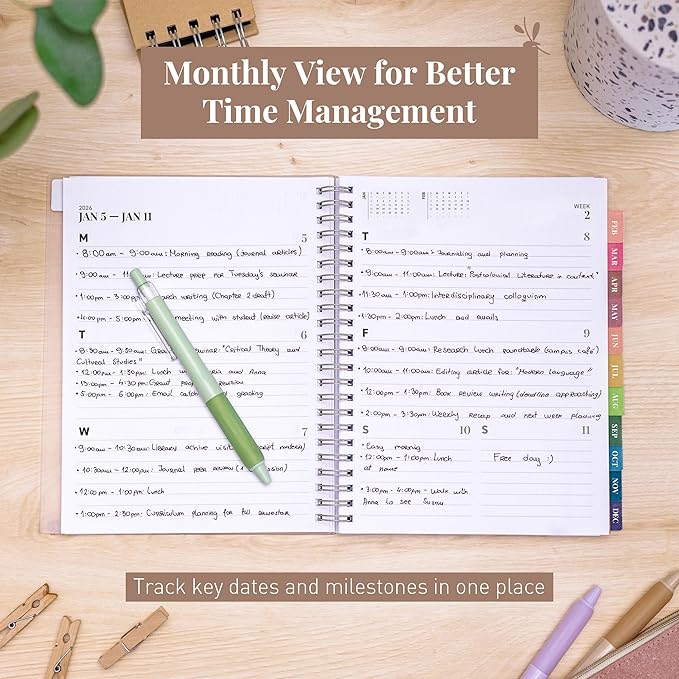 Rileys 2026 Planner, Agenda Planner With Weekly And Monthly View, Daily Agenda Book And Yearly Planners Calendar Book, Spiral Bound With Tabs, Notes, Goals And Holidays (Black, 8 x 6 in)