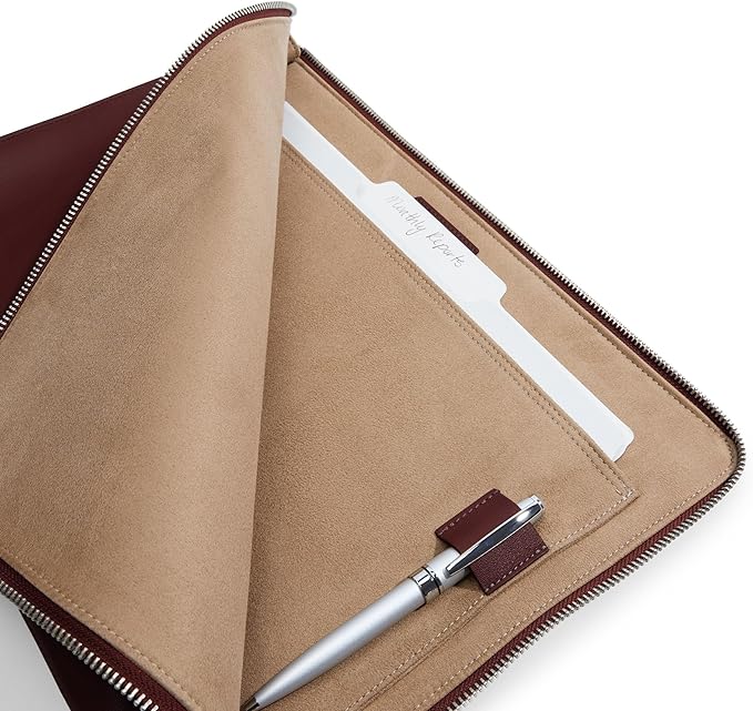Leatherology Bordeaux Gusseted Document and Laptop Holder – Full Grain Leather Case for 13" & 15" Laptops with Expanding Pocket, Pen Slot & Microsuede Lining