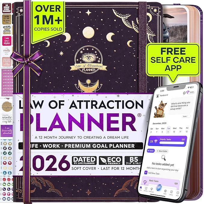 Deluxe 2026 Planner Weekly and Monthly | Law of Attraction Planner with Productivity App | 12-Month for Productivity, Gratitude & Goal Setting | Includes Foldable Vision Board, Gift Box & Stickers