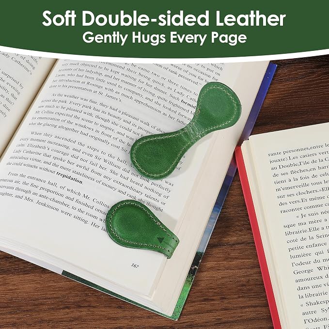 Magnetic Leather Bookmarks Book Marks for Reading Women Men Book Lovers Readers (Green)