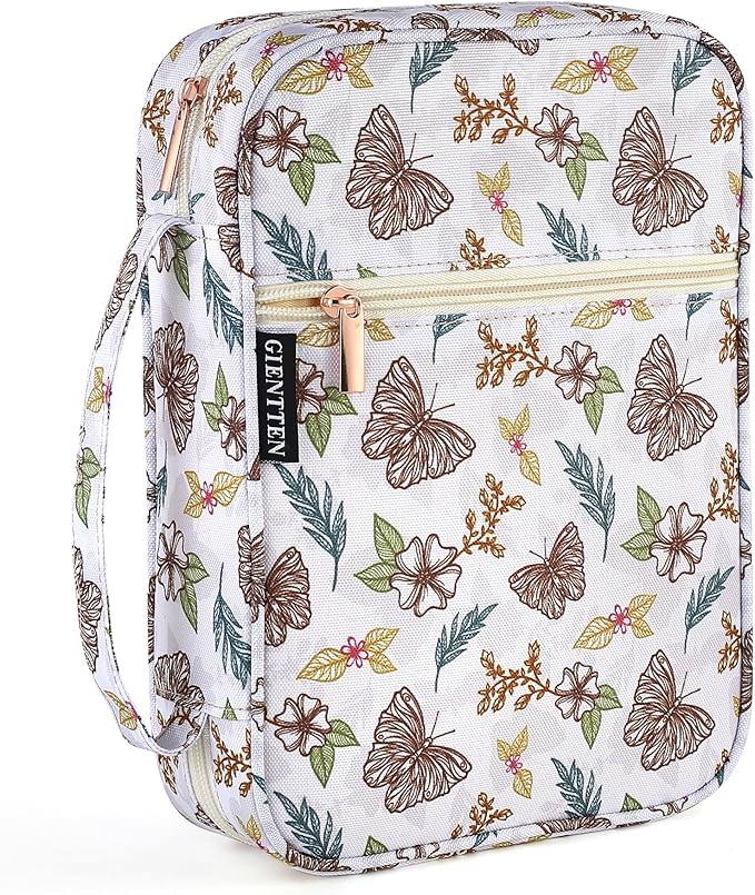 Bible Cover for Women with Flowers Printing, Bible Case,Bible Bag, Study Bible Case,Covers for Bible,Bible Boooks Covers for Women (600D Polyester Butterfly Printing)