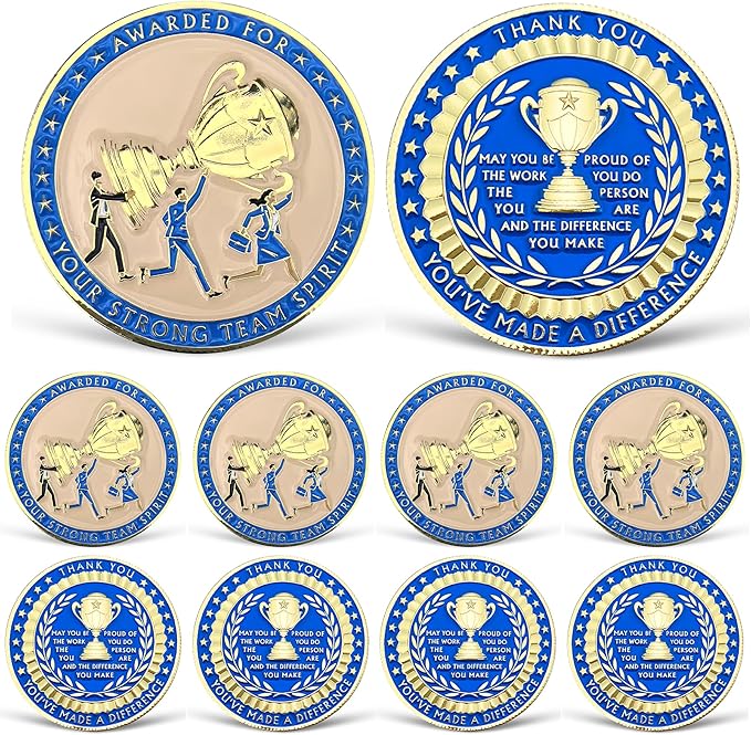 10 Pcs Team Spirit Appreciation Coins Set Employee Recognition Coins for Thank You Gifts Inspirational Coins Bulk for Coworkers Staff Motivational Team Building Token for Recognition Gifts