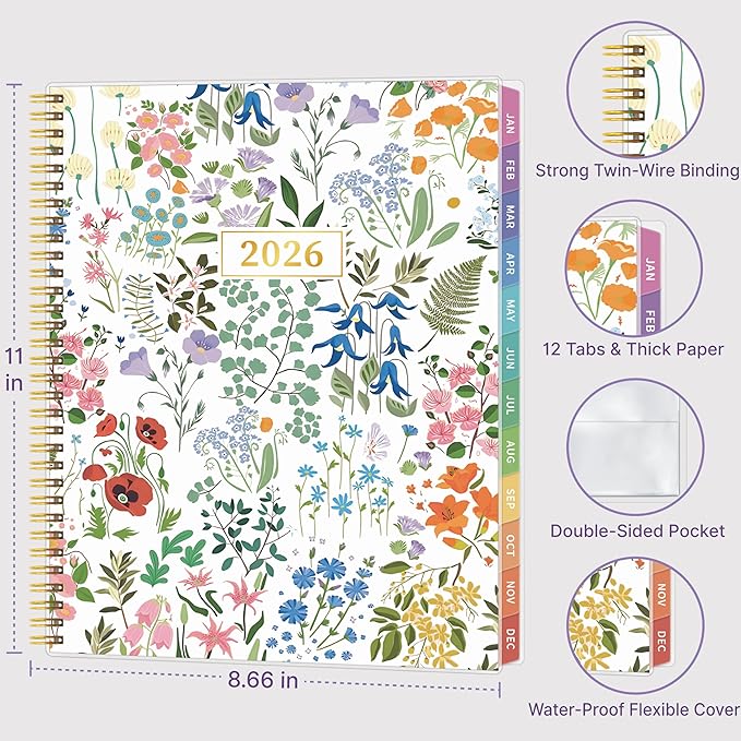 2026 Appointment Book, 30 Minutes-Hourly, Weekly ＆ Monthly Calendar Planner 2026, Jan 2026 - Dec 2026, 8.5'' x 11'', 2026 Daily Planner with Tabs ＆Pocket, Flexible Cover, Great for Office, Home, School