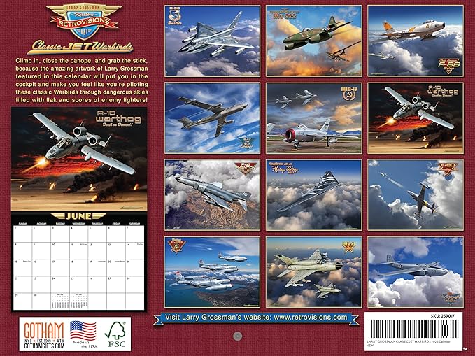 Classic Jet Warbirds Calendar 2026 Wall Monthly by Larry Grossman Golden Age Of Flight Monthly Wall Calender 12 Month | American Made In The USA