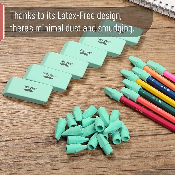 Mr. Pen- School Eraser Combination Set, 66 Pack, Green, Latex Free Erasers for School, Office, Art Sketching, Homework, Exams, Clean Smudge-Free Correction
