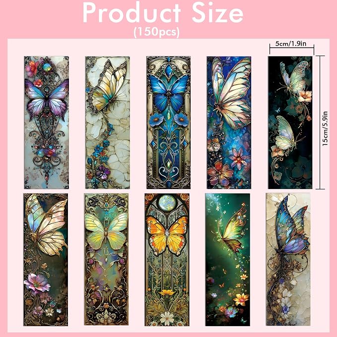 150 Pcs Butterfly Fantasy Bookmarks Bulk, Colorful Paper Book Marks for Reading Kids Girls Women, Aesthetic Book Markers for School Office Supplies Stationary Rewards, Bookish Gifts