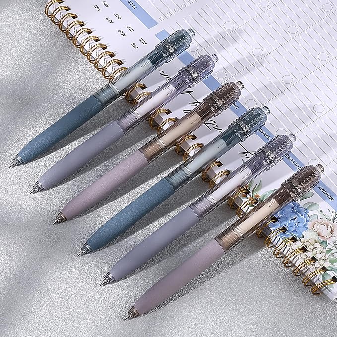 BAYTORY 6 Pcs Spinning Gel Pens, 0.5mm Retractable Black Ink Fine Point Pen, Smooth Writing Quick Dry Ink Pens for School Office Home ((Blue & Purple & Grey)