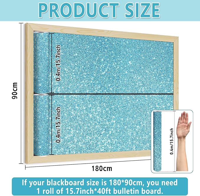 Glitter Bulletin Board Roll Light Blue Bulletin Board Paper Sparkle Blue Wrapping DIY Art Crafts Fade Resistant Wrinkle Resistant Poster for Classroom Office Home Backdrop Decoration 15.7" x 40 Ft