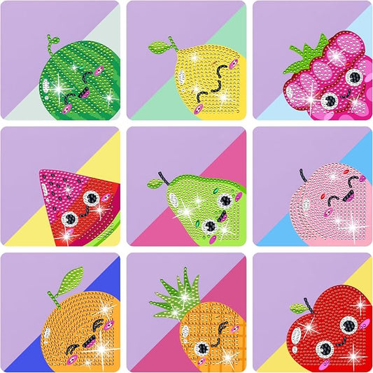 9 Pcs Diamond Painting Bookmark, DIY Corner Book Makers for Adults Book Lovers, Diamond Dot Art Beginners, Small Diamond Art Kits, Paint by Art Crafts Gift for Women Girls (Fruits)