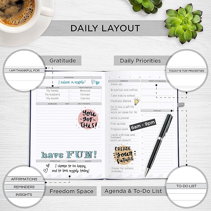 Closeout Edition Live Whale - 90 Day Organizer Mindfulness Journal for Busy People - Pink Personal Scheduler for Goal Setting | Focus with Notes & Journaling | Goal Setter Journal (Pink/Grey)