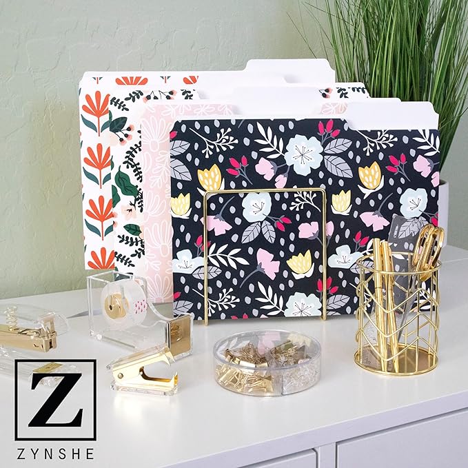 Cute File Folders, Set of 24 3-Tab Letter Size Decorative File Folders Boho Colored Manilla 8.5 x 11 Filing – Pretty Designer Home Office School Supplies (Enchantment)
