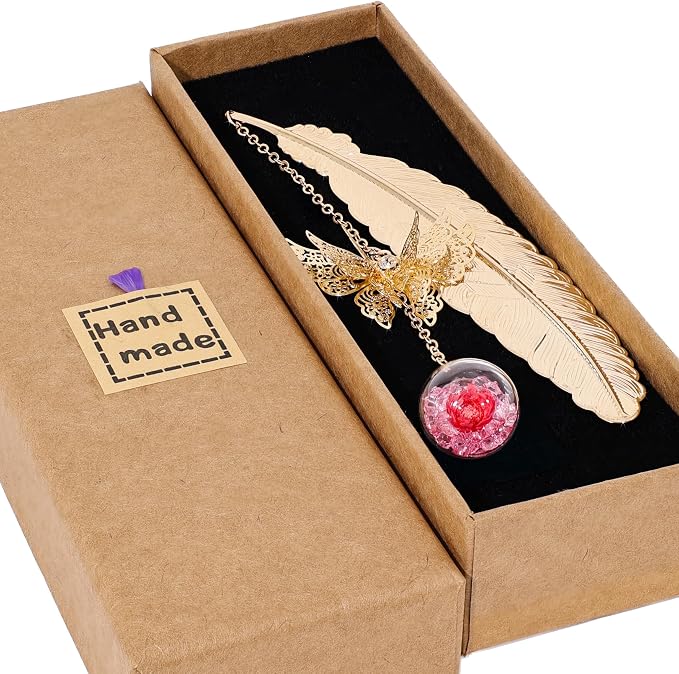 Teacher Appreciation Gifts for Women - Metal Feather Bookmark with 3D Butterfly Charm – Mother’s Day Gifts for Mom, Thank You Gifts, Book Lover Gift Under 10 Dollars, Gift Box Included