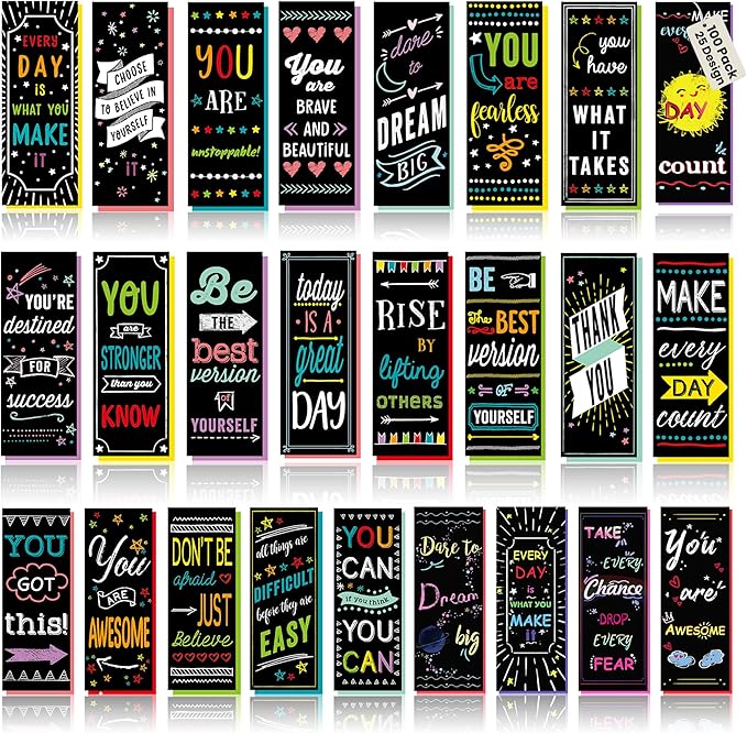 Iconikal 100-Count Inspirational, Motivational, Gratitude, Appreciation, Kindness & Encouragement Sayings Bookmarks