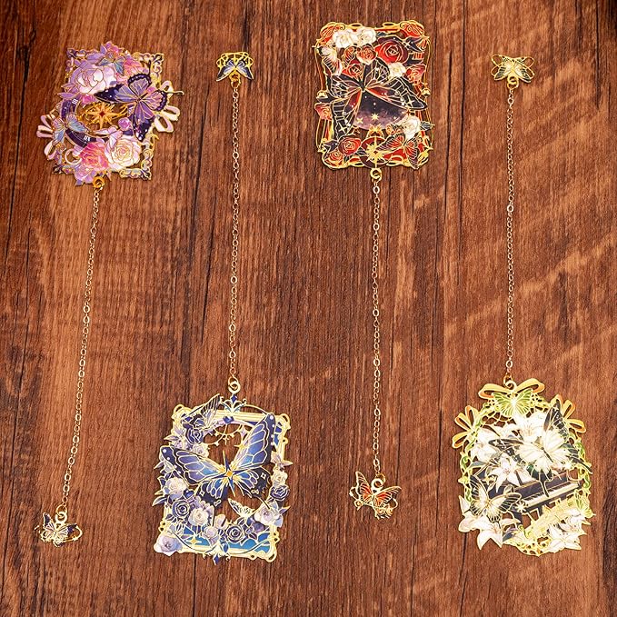 4 Pieces Metal Butterflies and Flowers Bookmark, Perfect for Women Readers (BKM-063-F4)